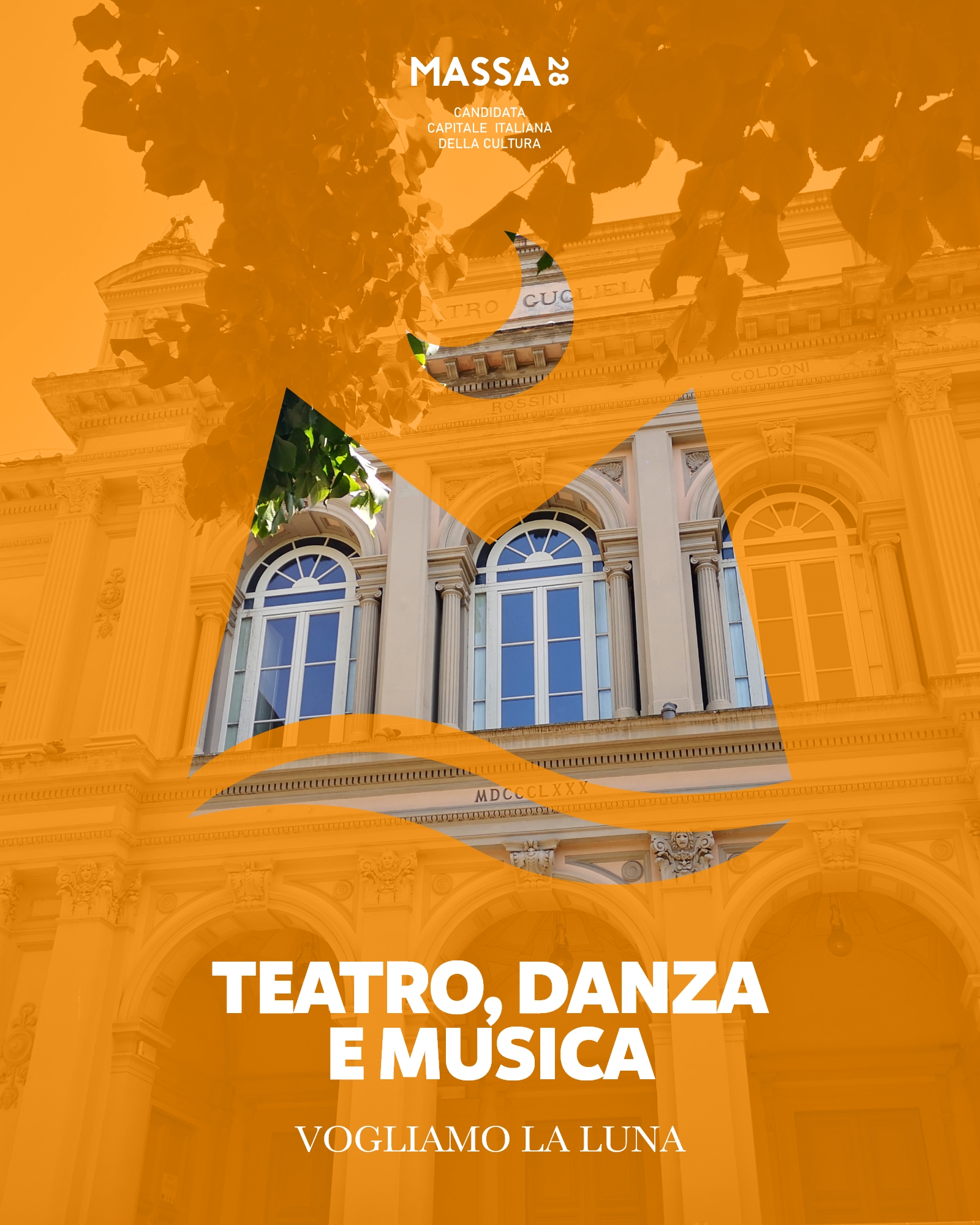 Facciata Teatro Guglielmi  - copertina capitale cultura 2028 -  Vogliamo la Luna 