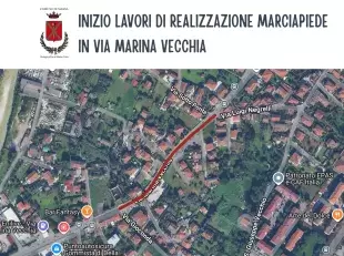 foto mappa via Marina Vecchia - cantieri rifacimento marciapiedi  - feb. 2026